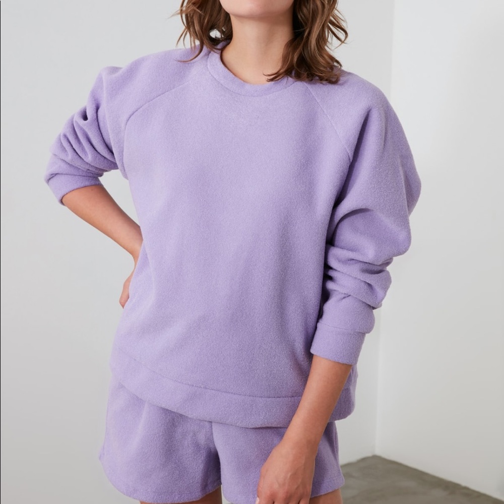 Woman’s Crew Neck Purple Fleece Sweater